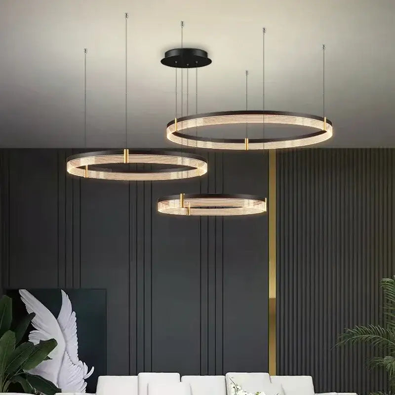 Modern black & gold decorbites circle chandelier dining room light