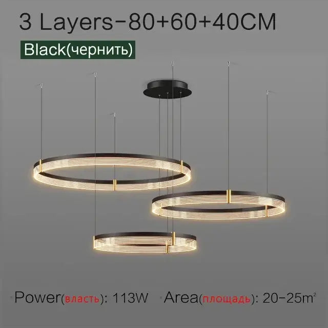 Modern black & gold decorbites circle chandelier dining room light
