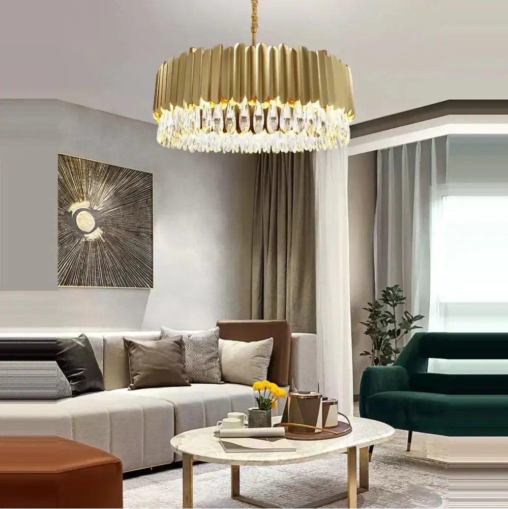 Modern black & gold dimmable led round ceiling chandeliers dining room