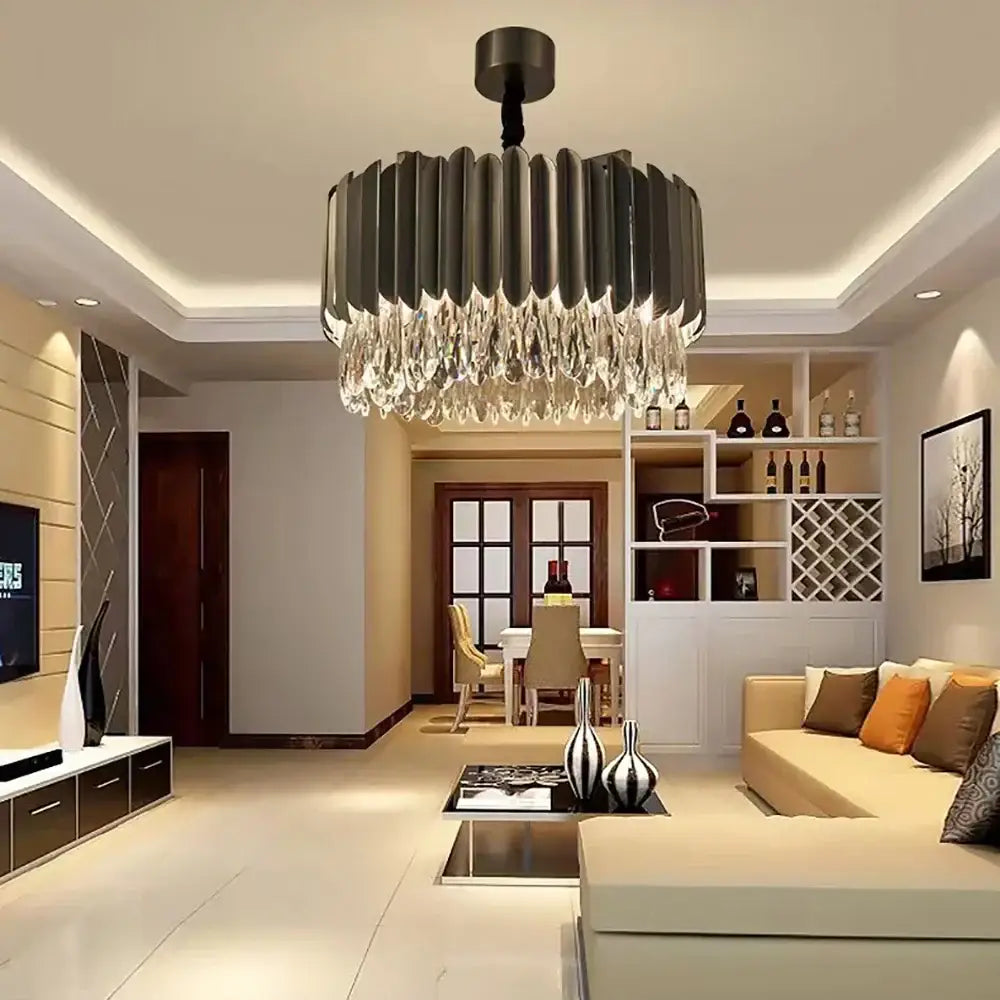 Modern black & gold dimmable led round ceiling chandeliers dining room