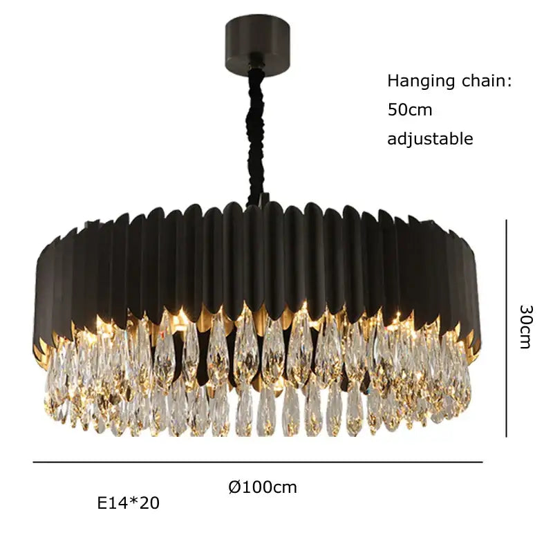 Modern black & gold dimmable led round ceiling chandeliers dining room
