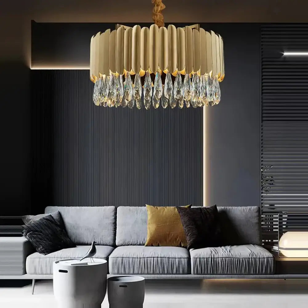 Modern black & gold dimmable led round ceiling chandeliers dining room