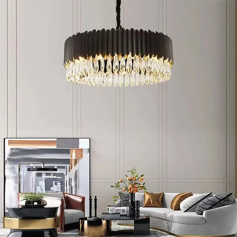 Modern black & gold dimmable led round ceiling chandeliers dining room