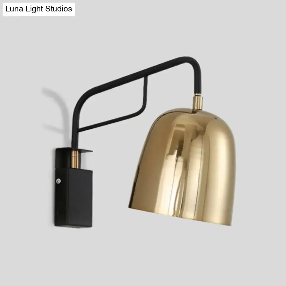 Modern black & gold dome wall sconce bedroom curved arm light