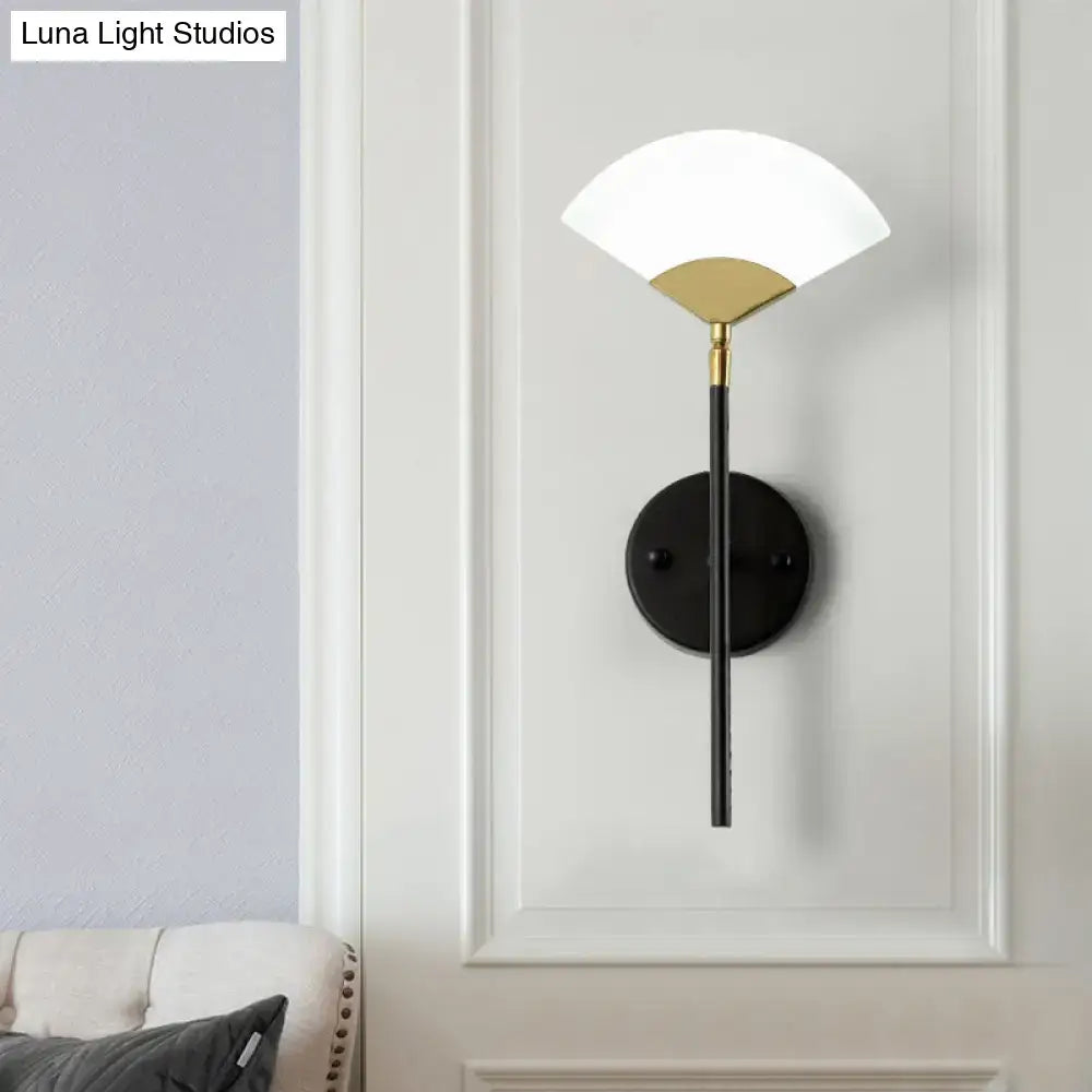 Modern black & gold fan wall mount light bedroom sconce