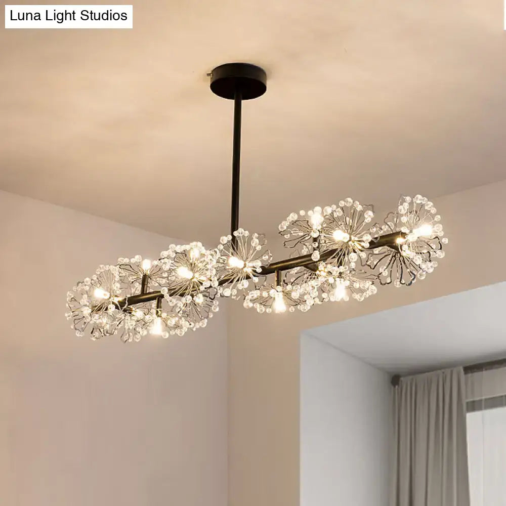 Modern black & gold floral crystal ceiling light dining room