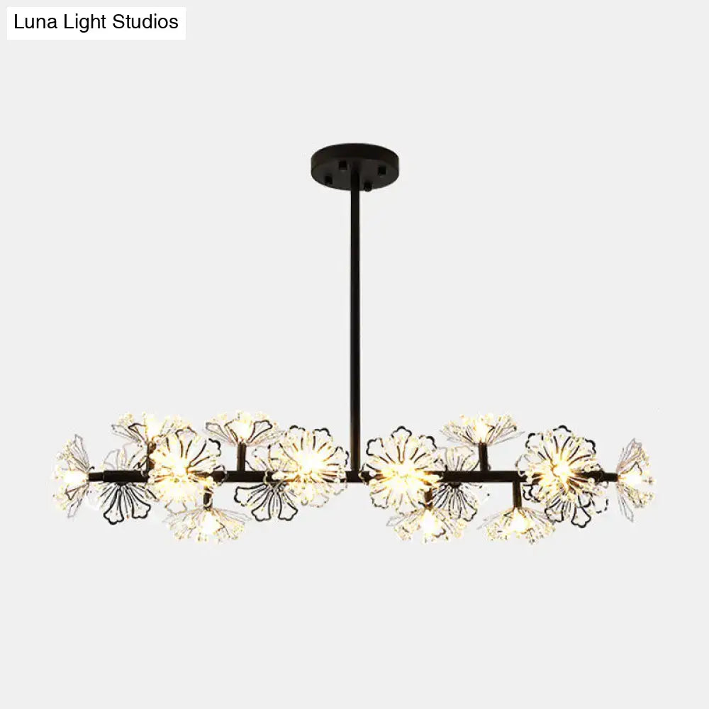 Modern black & gold floral crystal ceiling light dining room