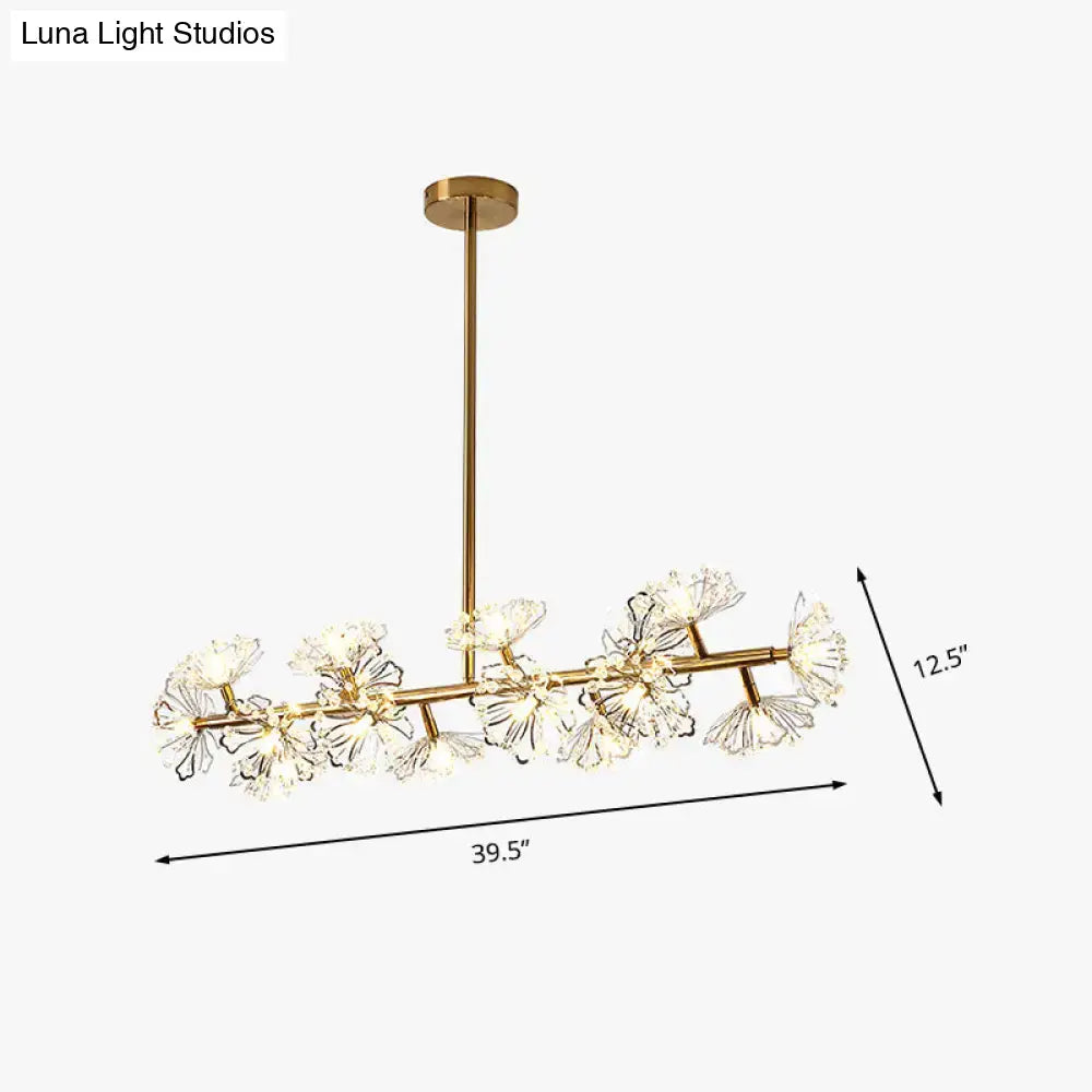 Modern black & gold floral crystal ceiling light dining room