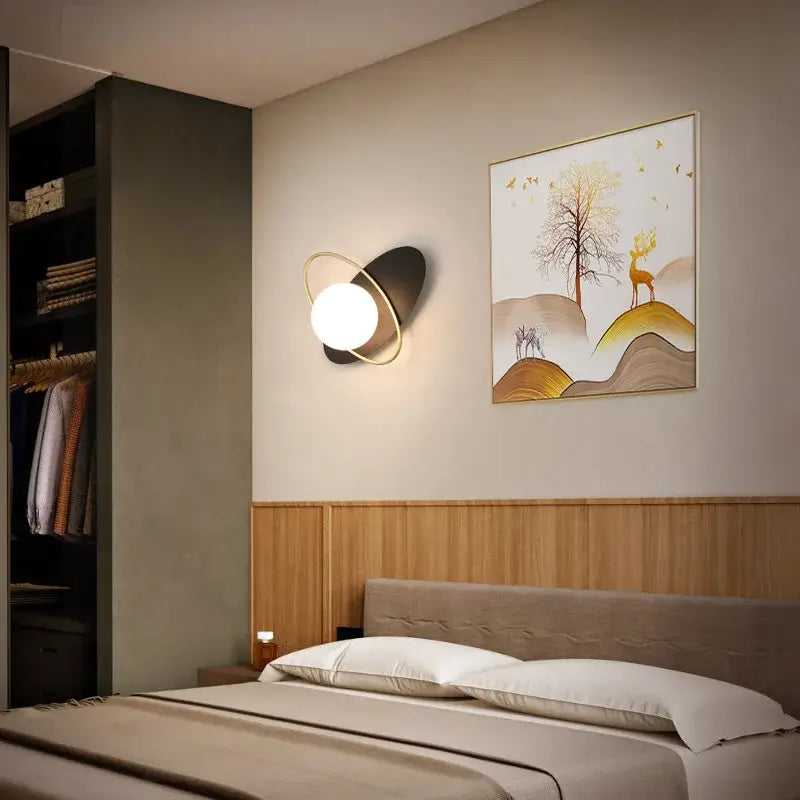 Modern black & gold glass ball led wall lamp bedroom sconce