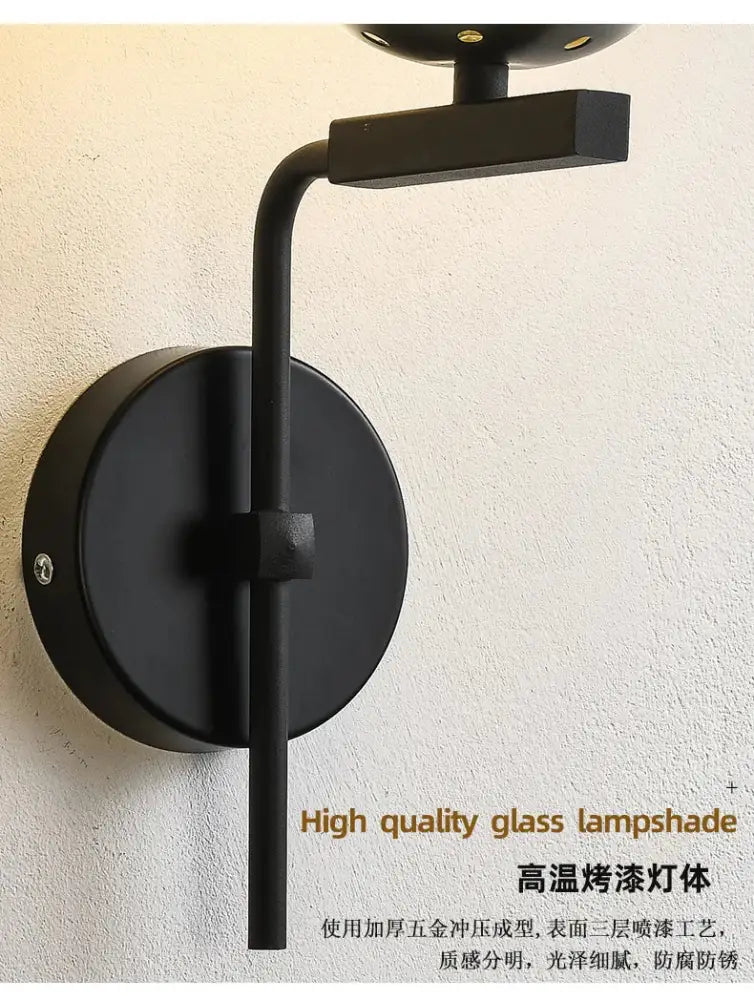 Modern black & gold glass ball led wall lamp bedroom sconce