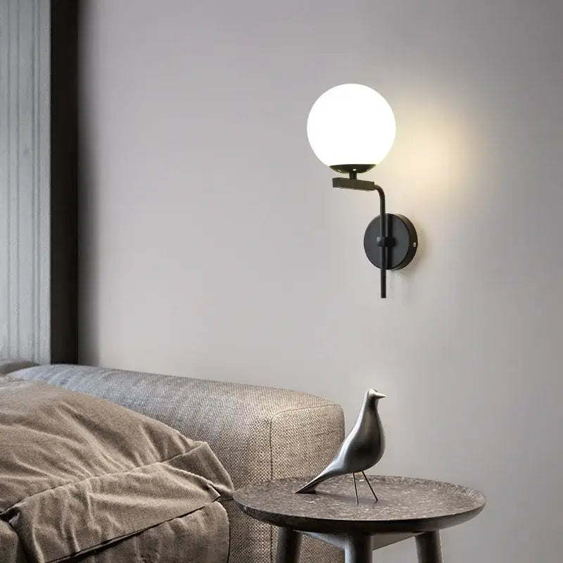 Modern black & gold glass ball led wall lamp bedroom sconce