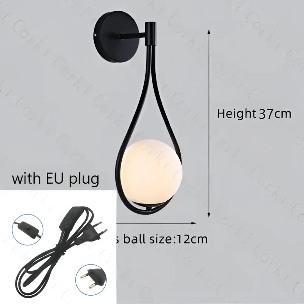 Modern black & gold glass ball led wall lamp bedroom sconce