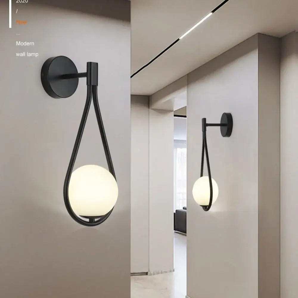 Modern black & gold glass ball led wall lamp bedroom sconce