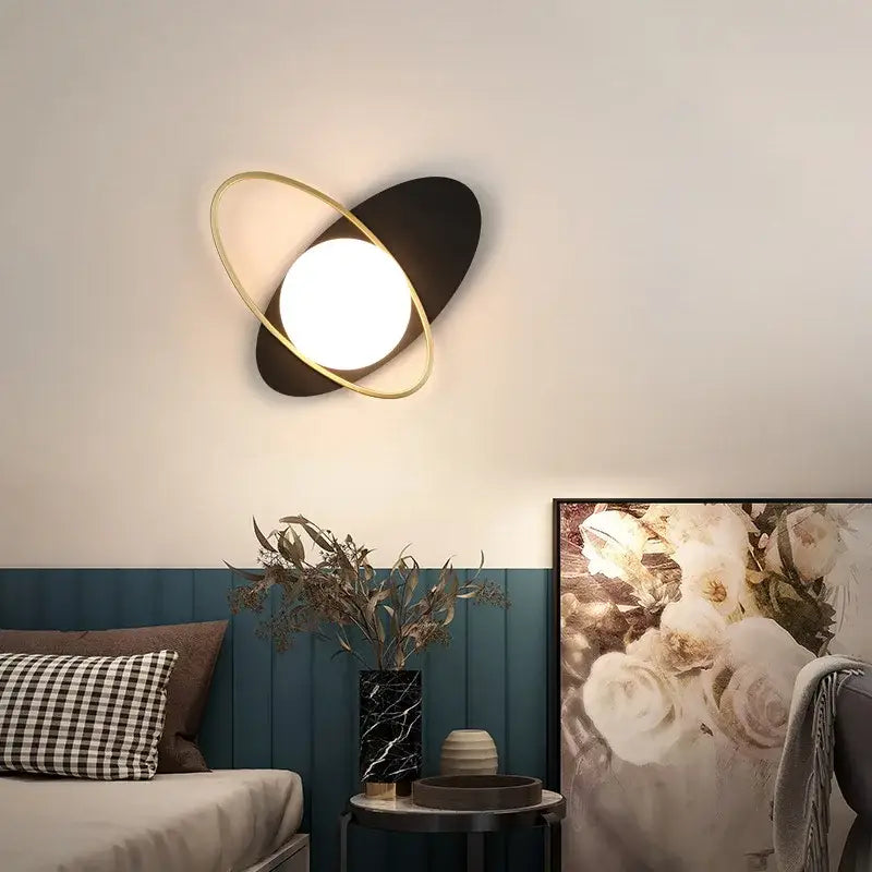 Modern black & gold glass ball led wall lamp bedroom sconce