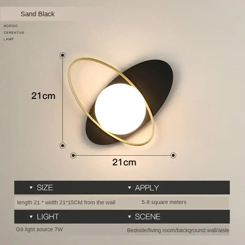 Modern black & gold glass ball led wall lamp bedroom sconce