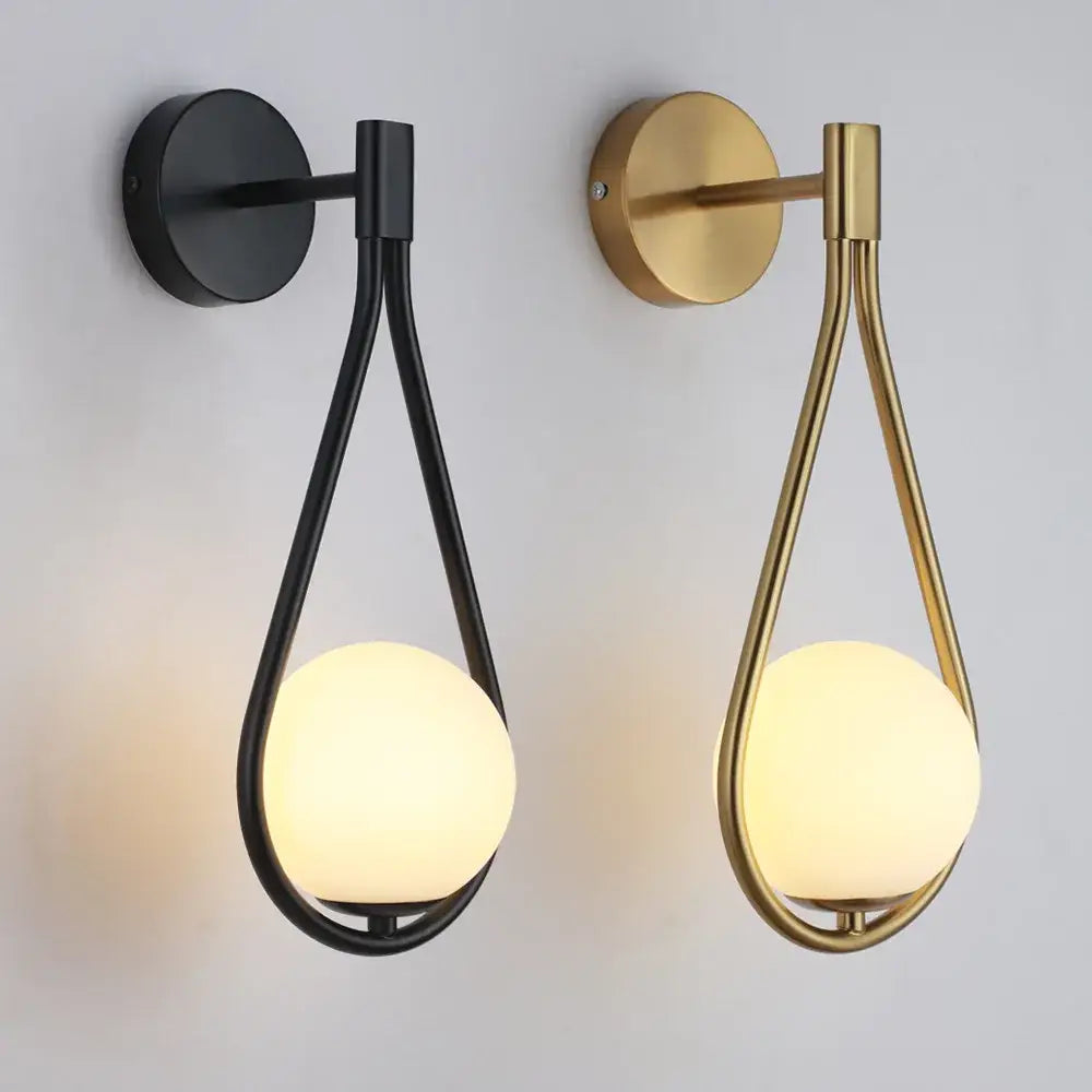 Modern black & gold glass ball led wall lamp bedroom sconce