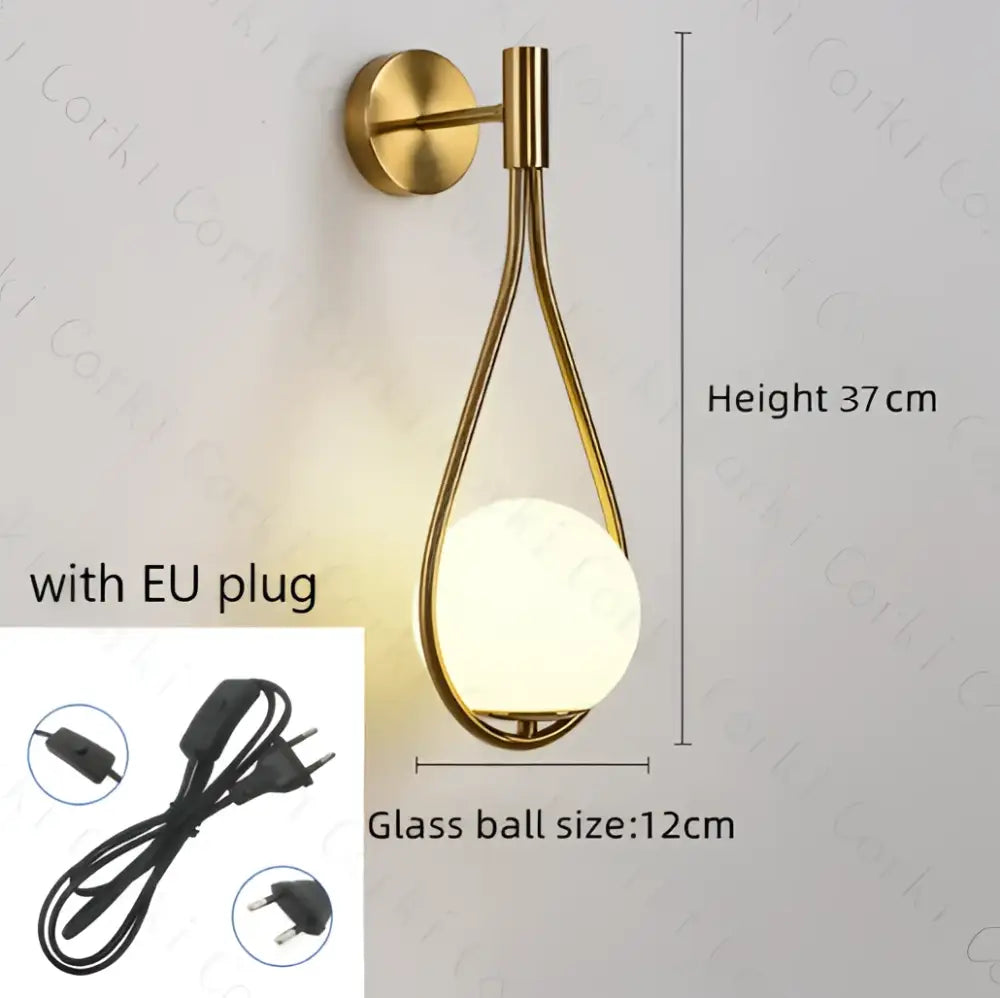 Modern black & gold glass ball led wall lamp bedroom sconce