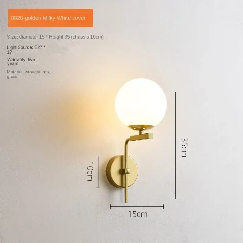 Modern black & gold glass ball led wall lamp bedroom sconce