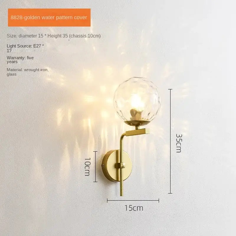 Modern black & gold glass ball led wall lamp bedroom sconce