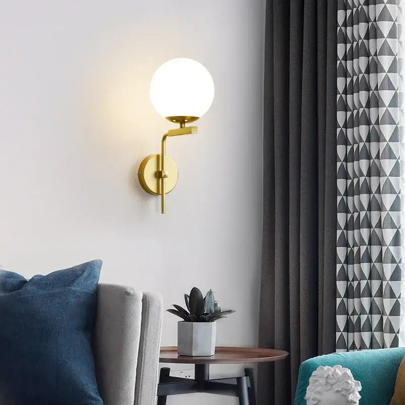 Modern black & gold glass ball led wall lamp bedroom sconce