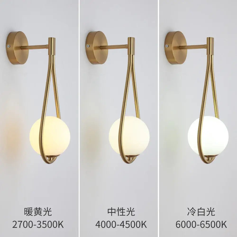 Modern black & gold glass ball led wall lamp bedroom sconce