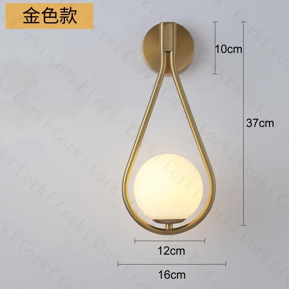 Modern black & gold glass ball led wall lamp bedroom sconce