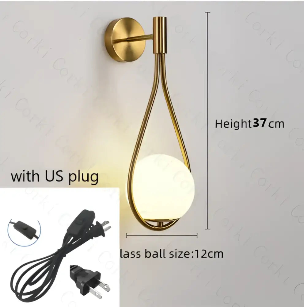 Modern black & gold glass ball led wall lamp bedroom sconce