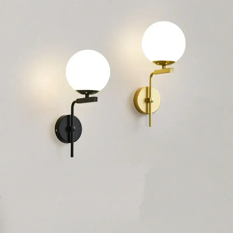 Modern black & gold glass ball led wall lamp bedroom sconce