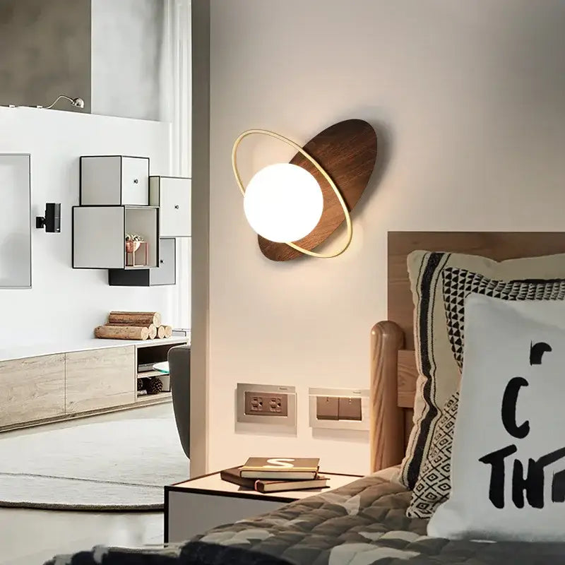 Modern black & gold glass ball led wall lamp bedroom sconce