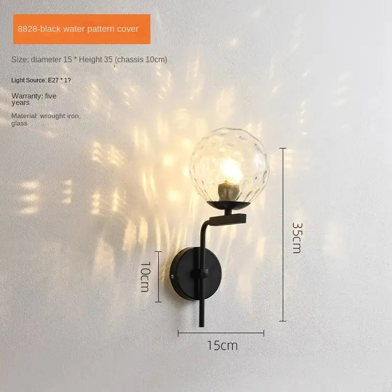 Modern black & gold glass ball led wall lamp bedroom sconce