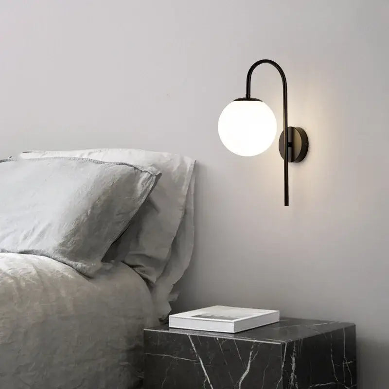 Modern black & gold glass ball led wall light bedroom sconce