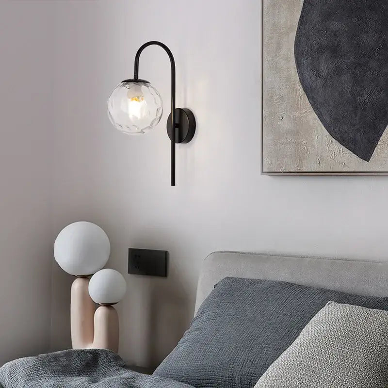 Modern black & gold glass ball led wall light bedroom sconce