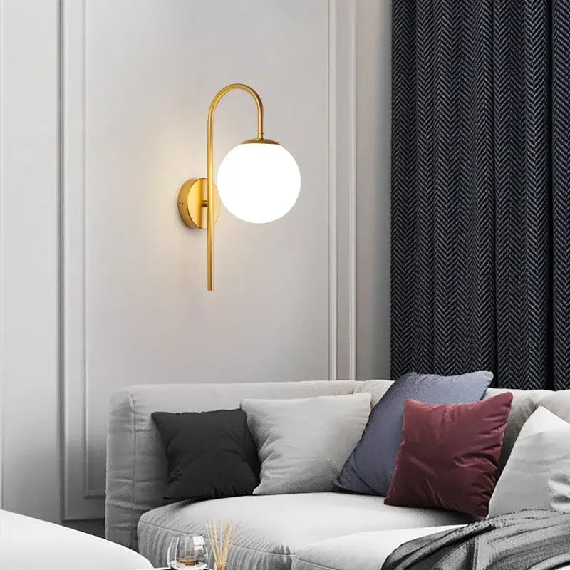 Modern black & gold glass ball led wall light bedroom sconce