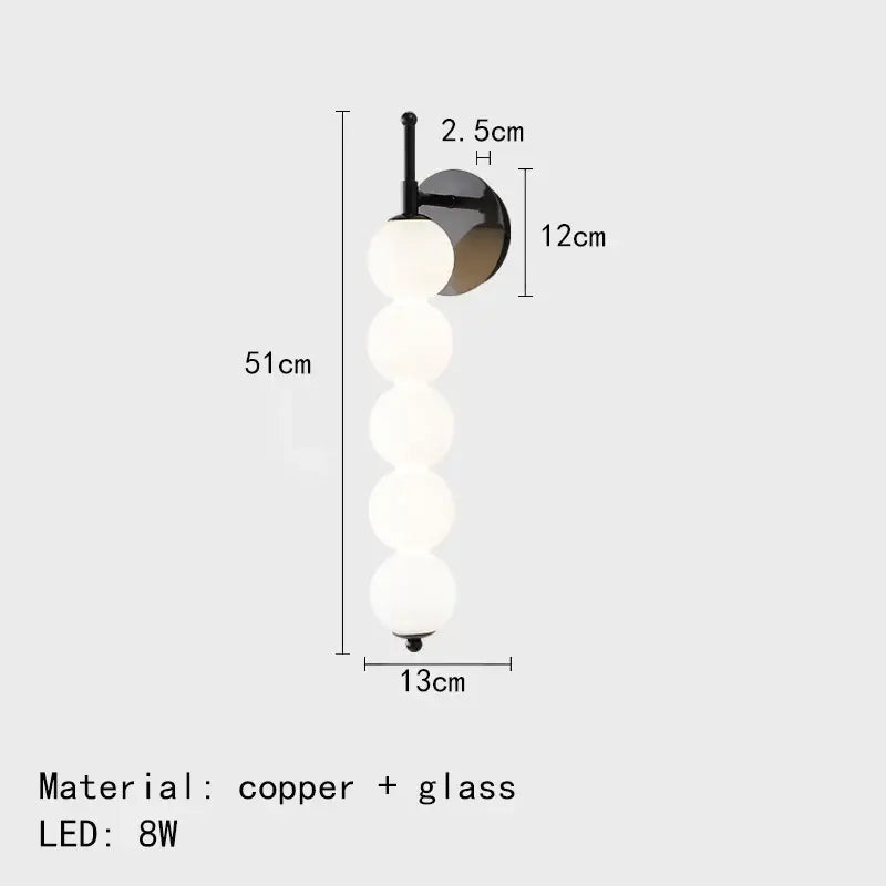 Modern black & gold glass bedside led wall lamp bedroom sconce