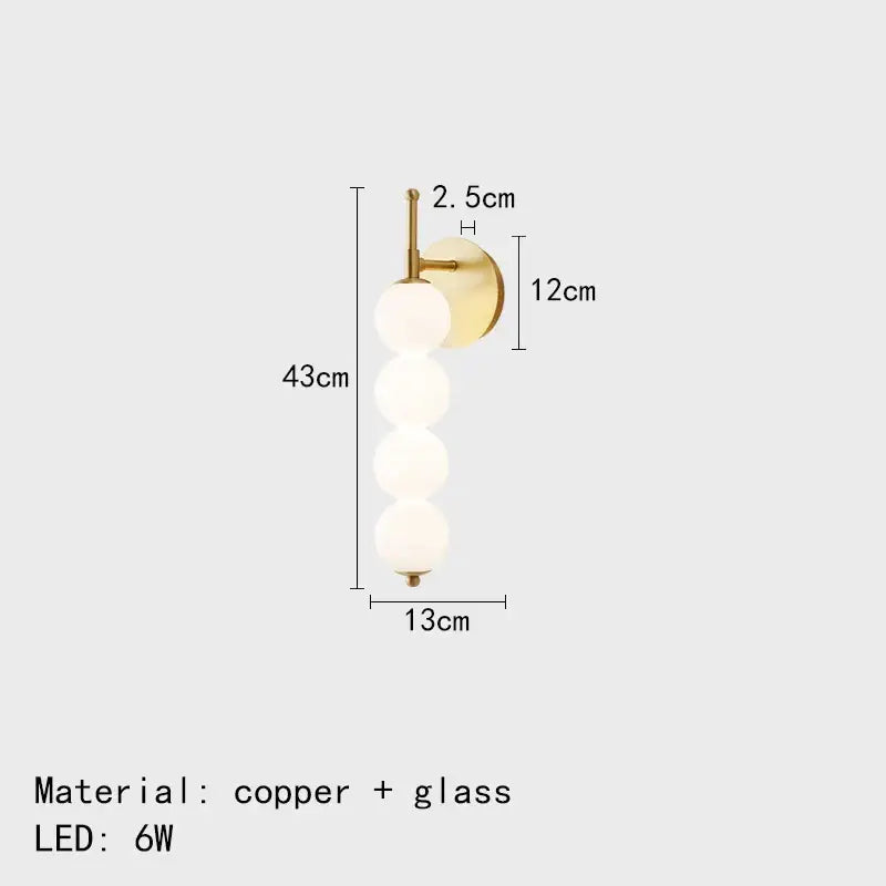 Modern black & gold glass bedside led wall lamp bedroom sconce