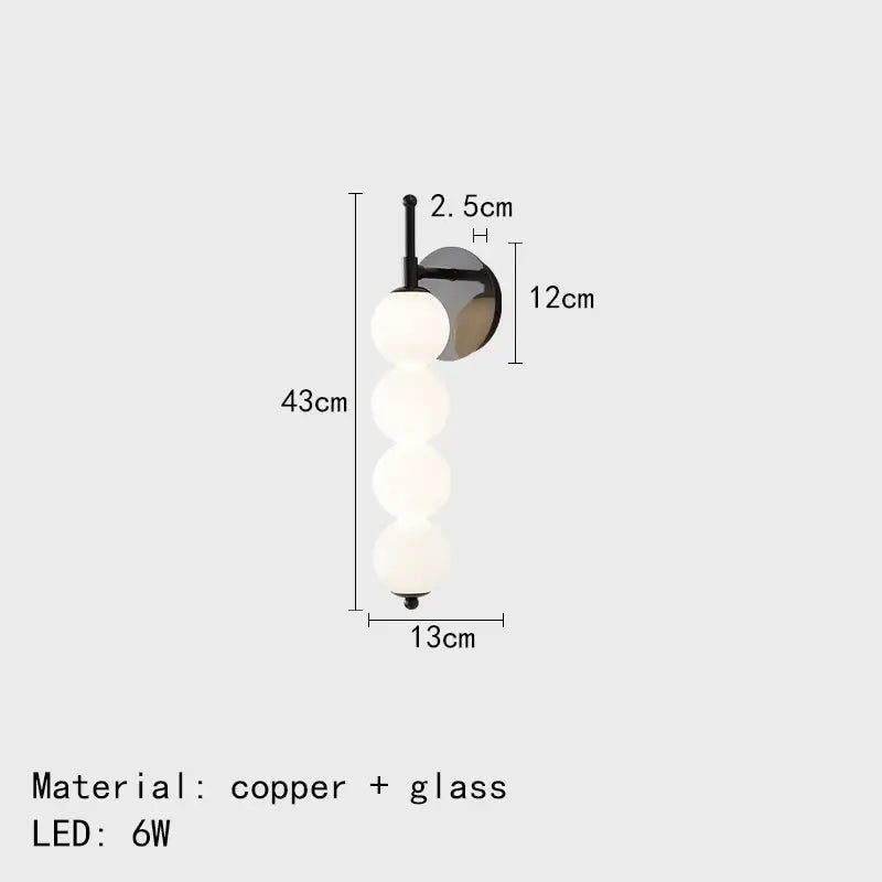 Modern black & gold glass bedside led wall lamp bedroom sconce