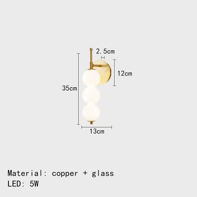 Modern black & gold glass bedside led wall lamp bedroom sconce