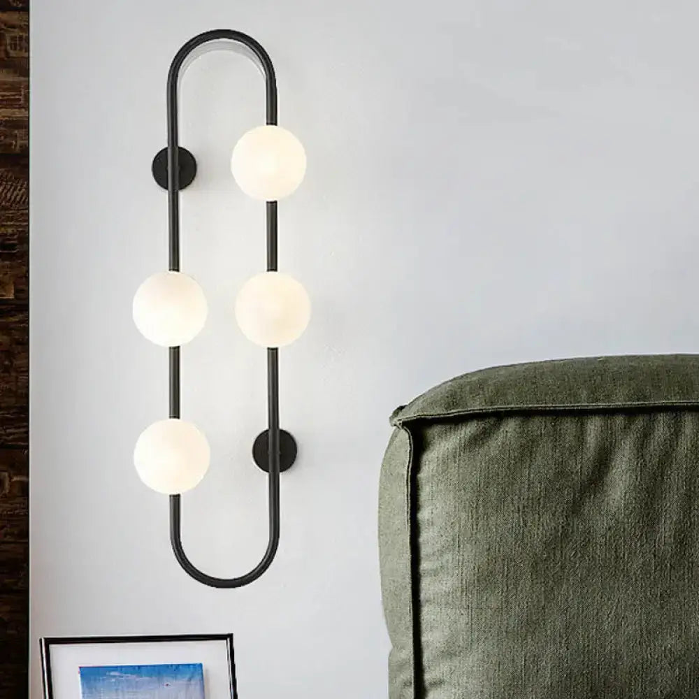 Modern black & gold globe wall sconce bedroom white glass light
