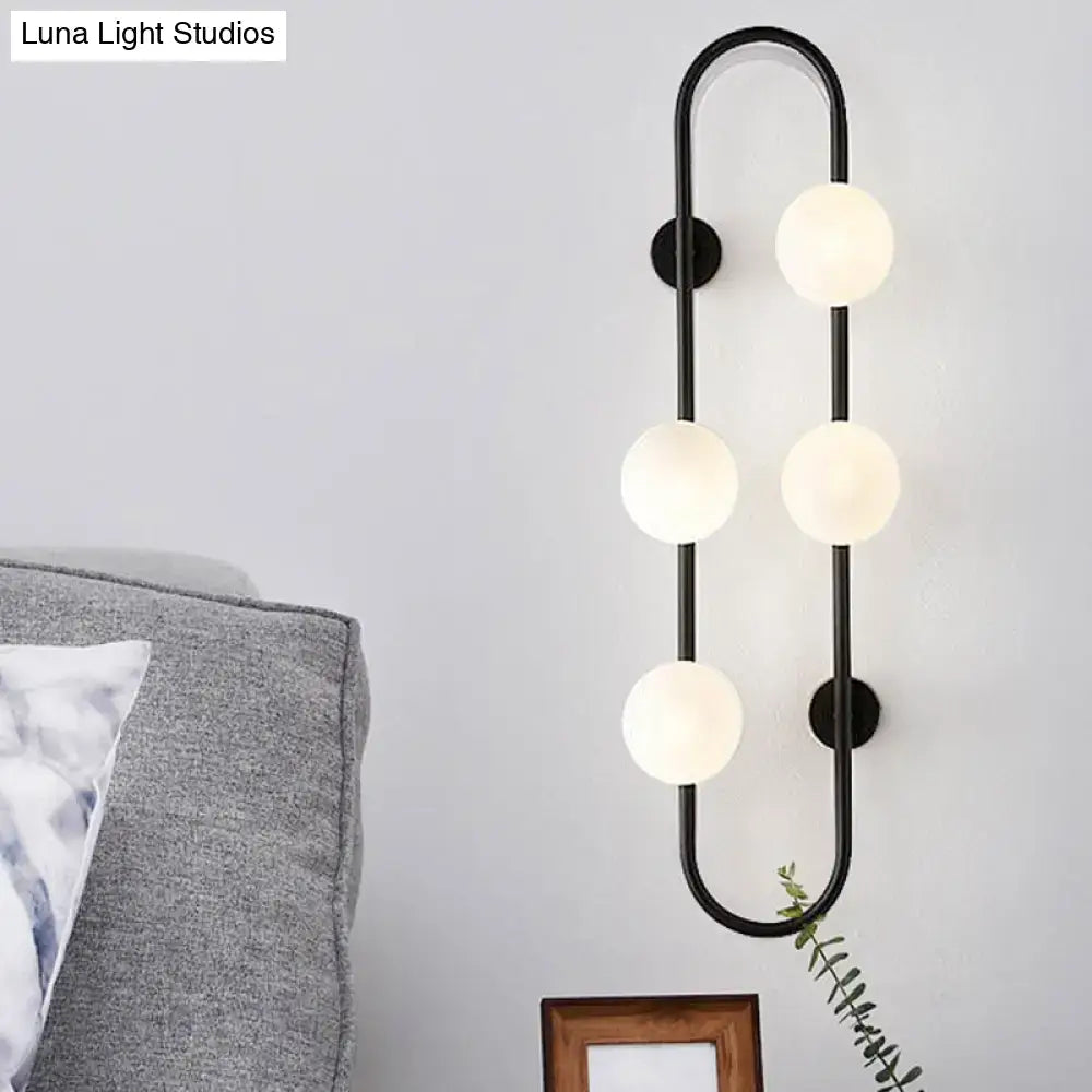 Modern black & gold globe wall sconce bedroom white glass light
