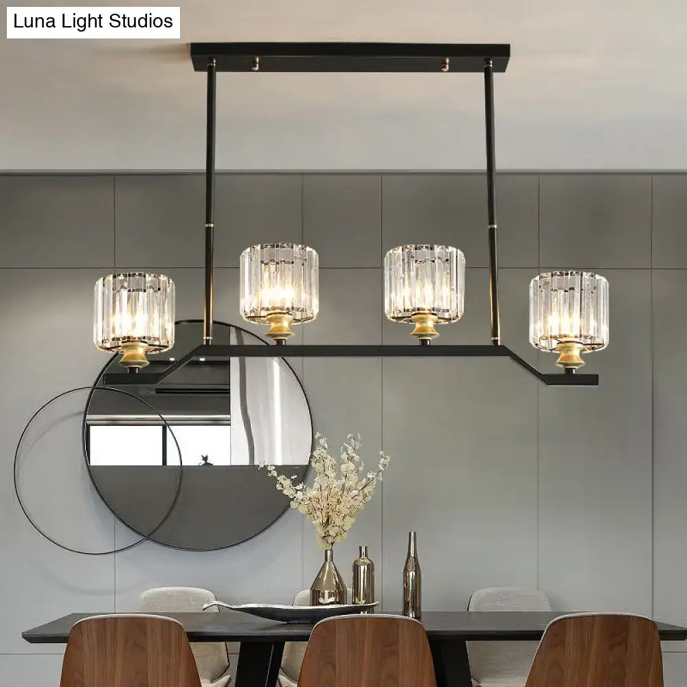 Modern black & gold island pendant light with clear crystal kitchen