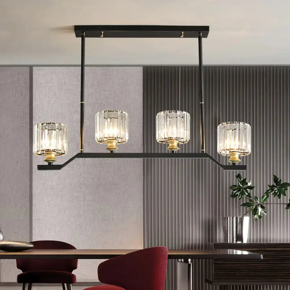 Modern black & gold island pendant light with clear crystal kitchen