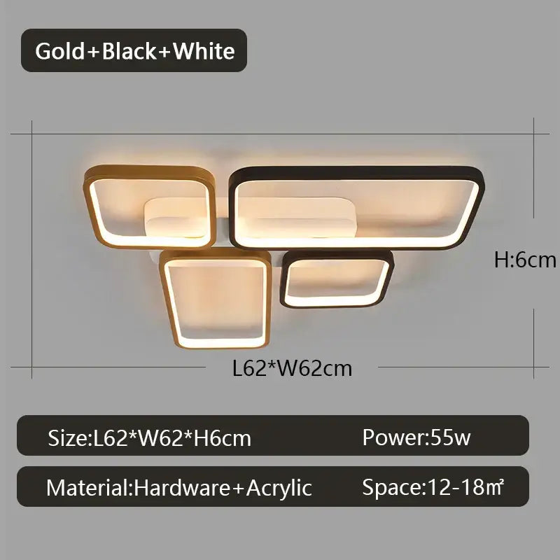 Modern black & gold led chandelier for living room dimmable lighting