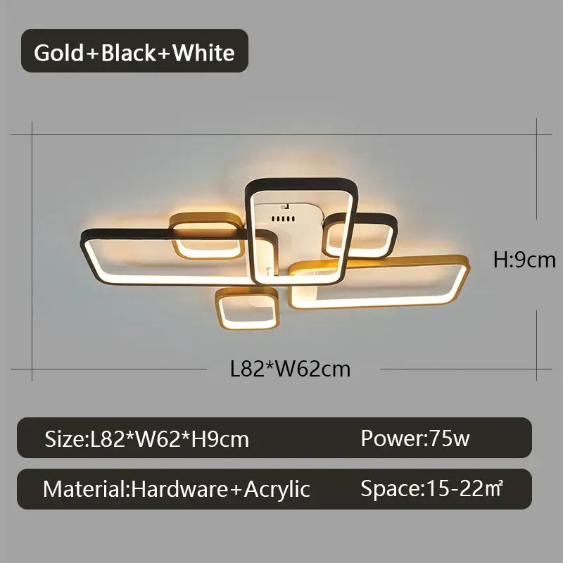 Modern black & gold led chandelier for living room dimmable lighting