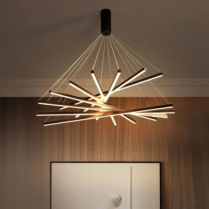 Modern black & gold led chandelier for staircase living room