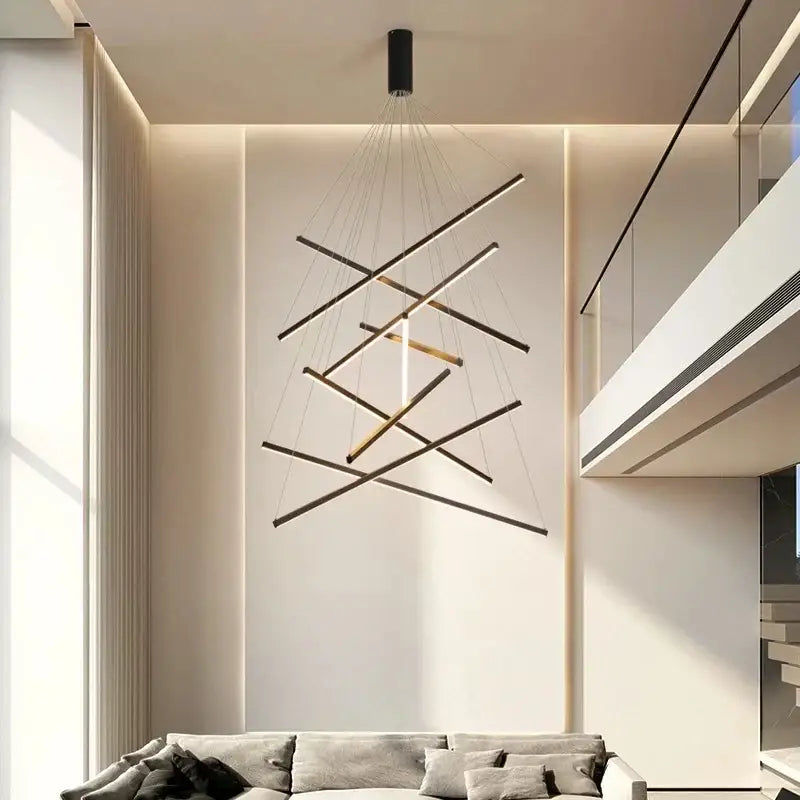 Modern black & gold led chandelier for staircase living room