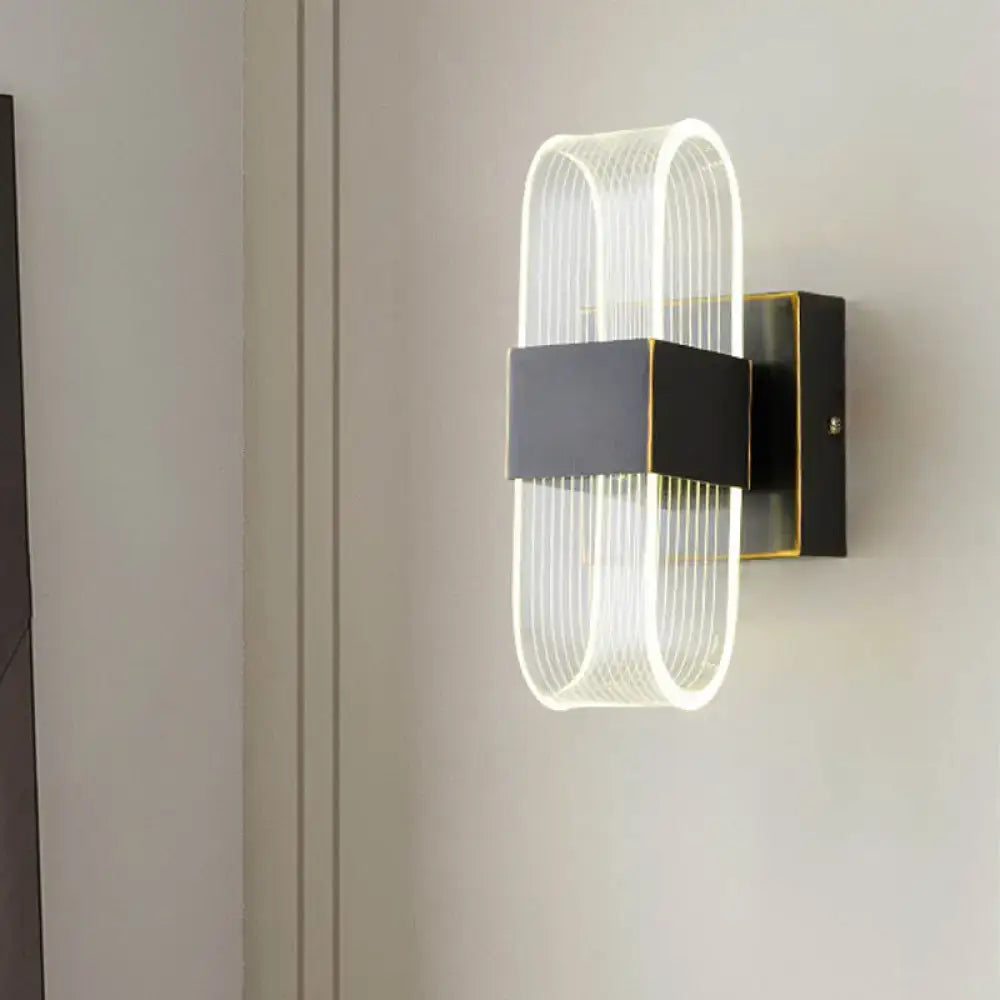 Modern black & gold led sconce light bedroom oval wall mount