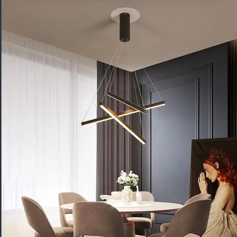 Modern black & gold led stair chandelier living room pendant light