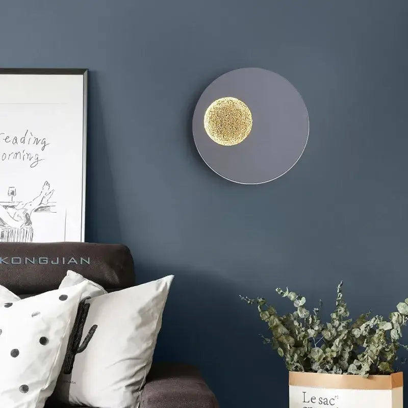 Modern black & gold led wall lights bedroom circular sconce