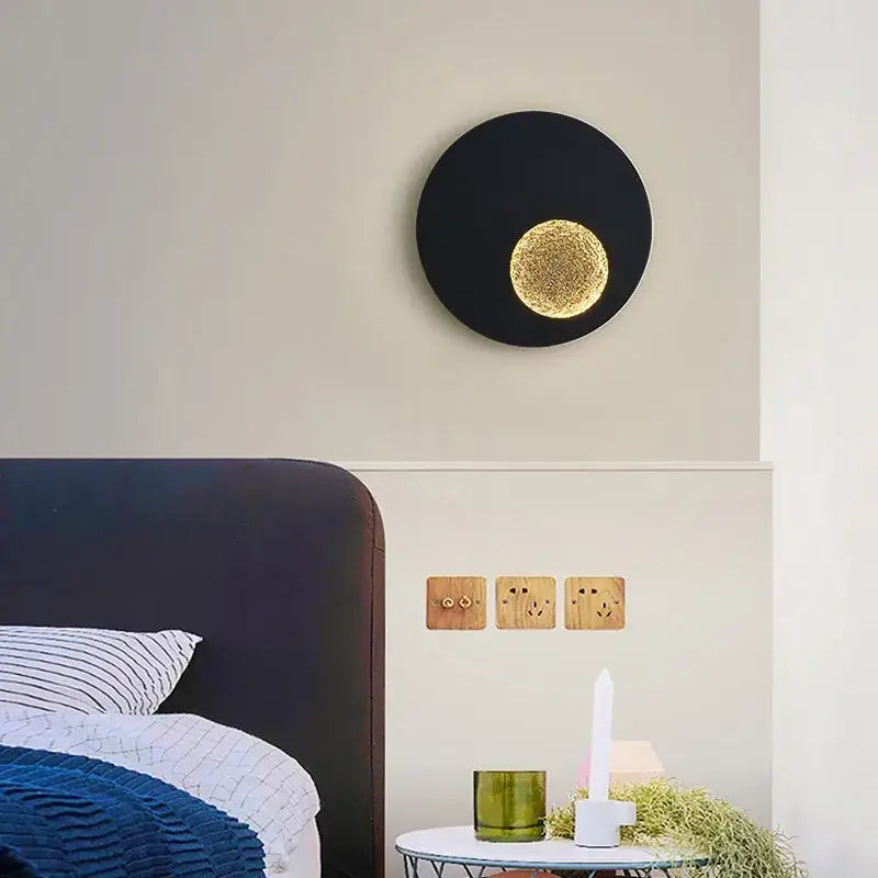 Modern black & gold led wall lights bedroom circular sconce