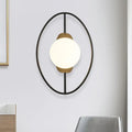 Modern black & gold metal halo ring wall lamp with white glass bedroom